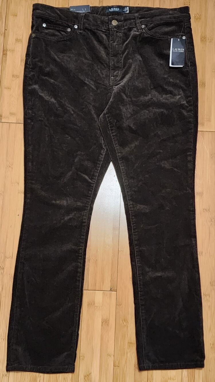 LRL Ralph Lauren Women's 18 Brown Stretch Corduroy Mid-Rise Straight Legs Pants